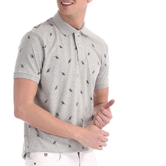 Aeropostale Gray Short Sleeve Toucan Bird Print Cotton Polo T-shirt Size Large - Picture 1 of 9